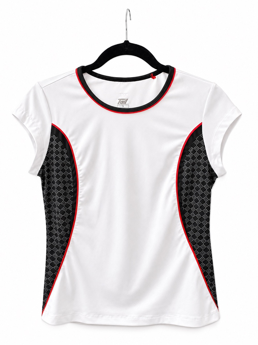 Tail Activewear Women’s Small Golf Tennis Top White Black Red & Silver Mesh
